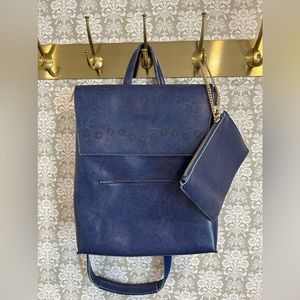 Beautiful Blue Leather Backpack Bag or Purse